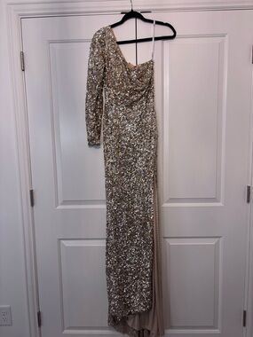 Sherri Hill Champagne Sequin Evening Dress